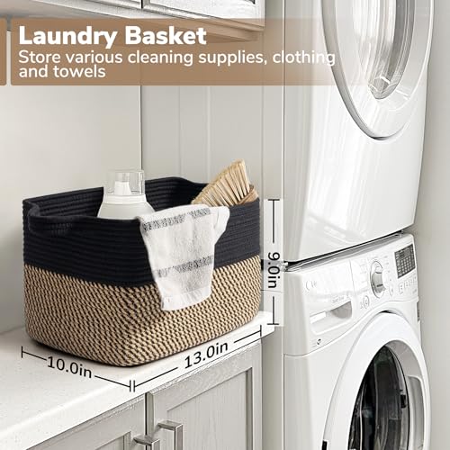Goodpick Cube Storage Bins - Towel, Book, Cloth, Shoes, Closet Shelf Woven Baskets for Office, Baby Laundry, Toys, 13''x10''x9'' - color: Black, size: 13"L x 10"W x 9"H