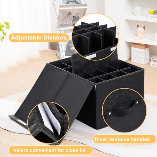 2 Pack Shoe Organizer for Closet, Foldable Shoe Storage Box with Adjustable Dividers, Large Space Saving Shoe Storage Container Fits up to 16 Pairs with Reinforced Handles (Black) - color: Black