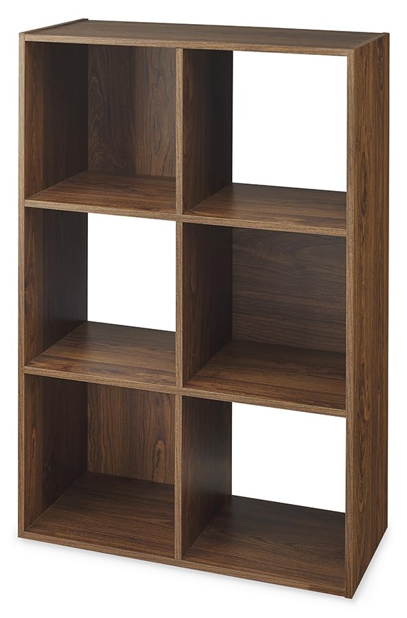 Whitmor 6 Cube Bookcase Storage Organizer, 3 Tier Stackable MDF Bookshelf, Open Storage Display Shelf, Storage Cabinet for Living Room, Bedroom, Home, Office, 23.9" L x 11.7" W x 35.5" H, Walnut - color: Walnut, size: 6 Cube, 24"L x 11.6"W x 35"H