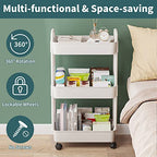 EZ COZY 3 Tier Rolling Cart, Plastic Diaper Cart Organizer with Wheels, Roller Cart for Diapers, Baby Nursery, Kitchen, Bathroom, Living Room and Bedside, White - color: White