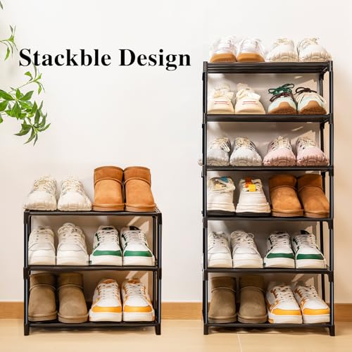 Stackable Small Shoe Rack for Closet 3 Tier, Sturdy Shoe Rack Organizer for Front Door Entrance and Entryway, Free Standing Metal Shoe Shelf Storage for Closet Bedroom Garage Black - size: 3 Tier