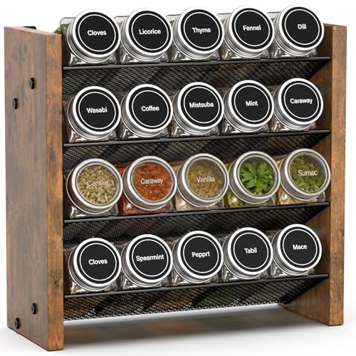 NESAPTO Spice Rack Organizer for Cabinet, Wooden 4 Tier Vertical Seasoning Organizers for Kitchen Pantry, Countertop/Wall Mount, Holds 20 Spice Jars (No Jars Included),10.3" W × 9.4" H - size: Holds 20 Jars, 10.3"W × 9.4"H