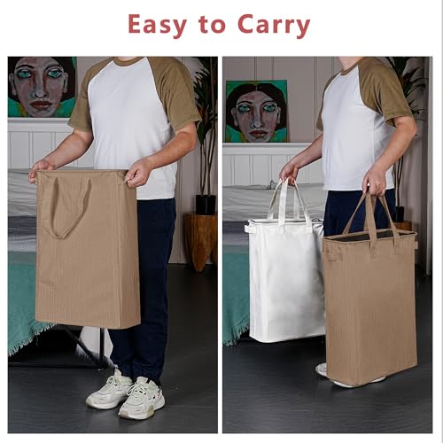 efluky Slim Laundry Basket, Narrow Laundry Hamper with Handles, Collapsible Dirty Clothes Hamper, Tall Laundry Bin for Laundry Room, Dorm and Bedroom, 12.7 Gallons(48L) Flax Brown - color: Flax Brown, size: 48L without Lid