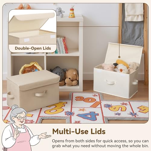 GRANNY SAYS Stoarge Basket with Lid, Decorative Storage Boxes, Closet Storage Bins for Clothes, Collapsible Stackable Organization, Ivory White&Khaki, 2-Pack - color: Ivory White&Khaki, size: Large-2 Pack