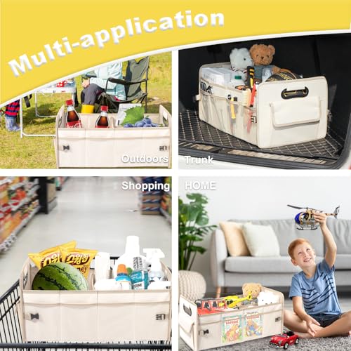 JiatuA Car Trunk Organizer, Car Organizers and Storage Collapsible Multi Compartment Container Box, Adjustable Car Accessories for SUV Sedan Truck, Large Size, Beige - color: Beige, size: Large