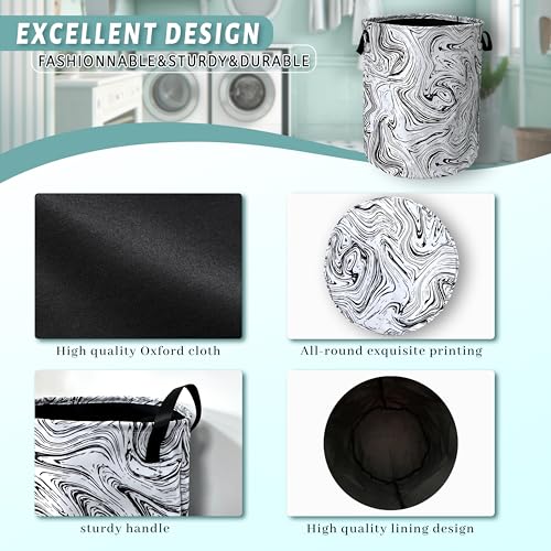 Black and White Marble Texture Laundry Basket Foldable With Handles Tote Bag Oxford Cloth Funny Laundry Hamper Clothes Storage Bucket Toy Organizer 18.9"x16.5"For Bathroom/Laundry/Bedroom - color: Black and White Marble Texture