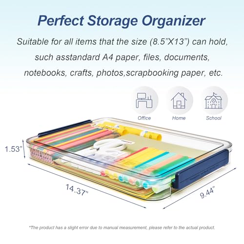 CATOOMUU Clear Portable Slim Project Case 9 X 13 Plastic Storage File Box For Letter A4 Paper Photo Documents Scrapbook, 3 Count - color: Small-Blue