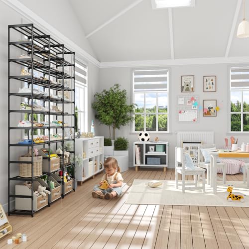 Ekisemio Shoe Rack Large Capacity 72 Pairs Tall Shoe Shelf, 3 Row 12 Tiers Sturdy Metal Shoe Organizer for Entryway, Closet, Bedroom, Black - size: 3 Row 12 Tiers
