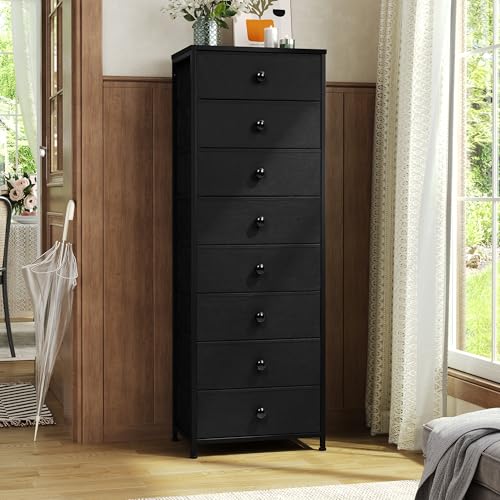 Crestlive Products Tall Dresser, 8-Drawer Fabirc Storage Tower, Chests of Drawers - Vertical Organizer Unit for Bedroom, Hallway, Entryway, Nursery, Closets - Steel Frame, Wood Top & Handles (Black) - color: Black, style: Narrow-8 Drawers