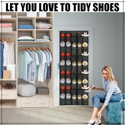 Windyun 2 Pack 40 Over the Door Shoe Organizers Large Mesh Pocket Hanging Shoe Rack for Closet Nonslip Behind Dorm Door Storage Holder Dorm Essentials Back to School Organizer for College(Black) - color: black