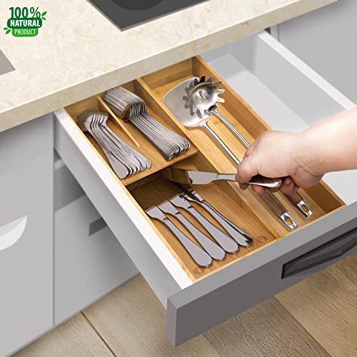 guiogc Bamboo silverware tray organizer, Utensil Holder and Cutlery Tray for Drawer, Kitchen Drawer Organizer Divider for Spoons Forks Knives - size: Medium
