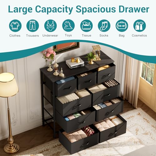 OLIXIS 9 Drawers Storage Organizers Units, Closet Organizers and Storage for Clothes, Fabric Storage Drawer for Living Room, Chest of Dresser in 39.4" D x 11.8" W x 39.9" H, Black - color: Black, size: 39.4"D x 11.8"W x 39.9"H (9 Drawers)