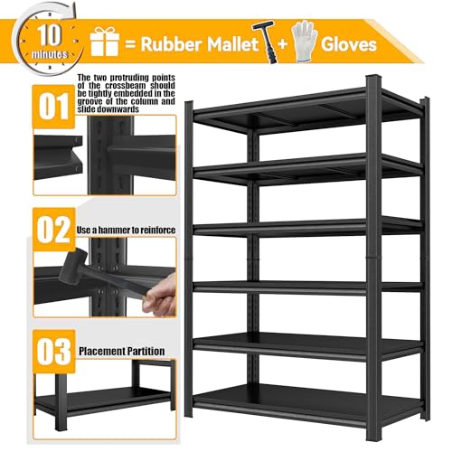 Heavy Duty Garage Shelving, 6-Tier Metal Storage Shelves, 3600LBS, 78" H Adjustable Industrial Rack, Steel Utility Shelf Unit for Warehouse, Garage, Basement, Kitchen, 40" W x 16" D x 78" H - size: 40"W x 16"D x 78"H
