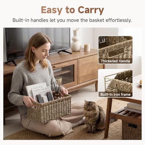 StorageWorks Wicker Storage Basket for Organizing, Medium Seagrass Storage Baskets with Built-in Handles for Pantry, Shelves,2-Pack - color: Natural (Seagrass), size: 2x 13¼"L x 8¼"W x 7"H