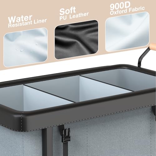 60 Gal (230L) Laundry Hamper 3 Section with Lid, Leather Patchwork Laundry Sorter with Rolling Lockable Wheels and Handle, Laundry Basket Organizer for Laundry Room, Bedroom and Bathroom - Gray - color: Gray-3 Section, size: 3 Section