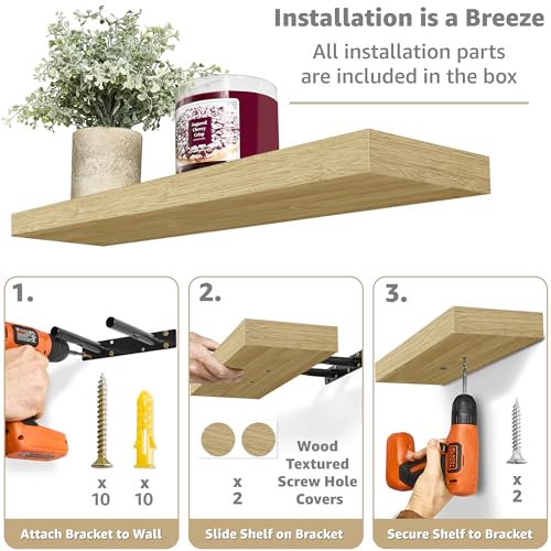 Sorbus Floating Shelves for Wall - 24" Bathroom Shelves, Wall Decor for Bedroom, Kitchen, Living Room, Home Decor & Book Storage - Mounted Floating Shelf with Invisible Brackets (Maple Wood, 3 Pack) - color: Maple Wood, size: 3 Pack