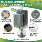 Storage Standard 6-Pack Large Clear Plastic Bags for Storage - Waterproof Extra Large Plastic Bags with Zip Ties, Heavy-Duty Cover for Luggage, Suitcases, Strollers & Travel Gear - 40 x 60 Inches - size: 40'' x 60''