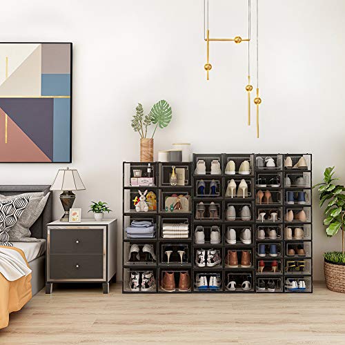 OnDisplay Clik Stackable Interlocking Shoe Box System (Large Clear/Black, Single Box) - color: Large Clear/Black, size: Single