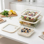 Urban Green Glass Food Container Set with Glass Lid, 3 Pack, Meal Prep Containers with Silicone Framed Airtight Lid, Leakproof, 100% Plastic Free, - color: White Sand-SQ