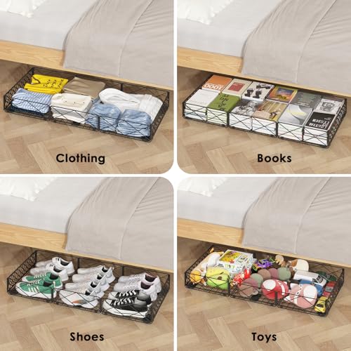 NADAMOO Large Under Bed Storage with Wheels, Low Profile Rolling Under Bed Storage Containers，Foldable Metal Under the Bed Organizer Bins for Bedroom，1 Pack - style: Pack of 1