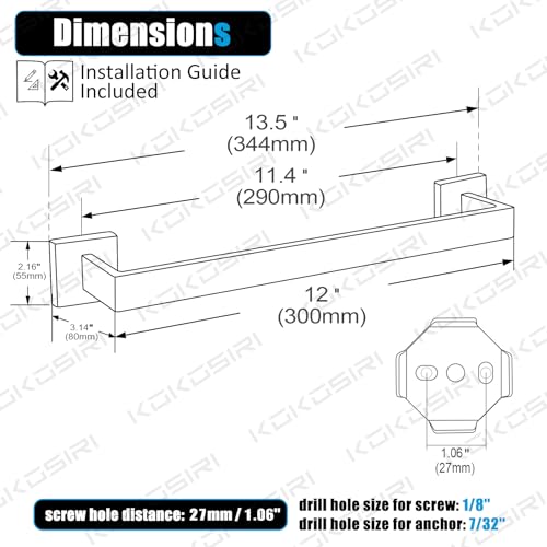 KOKOSIRI 12-Inch Single Towel Bar, Bathroom Kitchen Towel Holder, Wall Mounted SUS304 Stainless Steel Towel Rack 2 Pack, Matte Black, B4003BK-L12-P2 - color: Matte Black, size: 12-Inch (2 Pack)