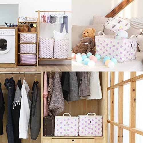 Sea Team Collapsible Canvas Fabric Storage Basket with Handles, Rectangle Waterproof Storage Bin, Box, Cube, Foldable Shelf Basket, Closet Organizer, 16.5 x 11.8 x 9.8 Inches, Purple Star - color: Star/Purple, size: 16.5 Inch (Pack of 1)