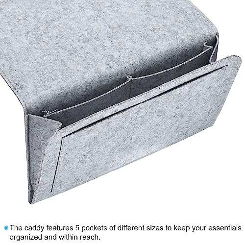 PATIKIL 13in Bedside Caddy, Bed Caddy Bedside Organizer Hanging 5 Pocket Soft Bed Pockets Bedside Storage Organizer Remote Control Holder for Bedroom Phones Glasses, Light Grey - color: Light Grey, size: 12.6*8.6inch