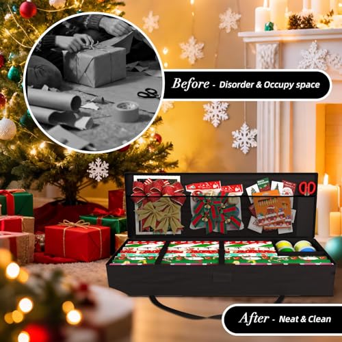 Safana 2 Pack Wrapping Paper Organizer Storage Bag, 42" Durable 600d Oxford Wrapping Organizer Box Under Bed Containers for Decorations Paper Rolls, Ribbons, Bows (Golden Deer) - color: Golden Deer 2pcs, size: 42inch