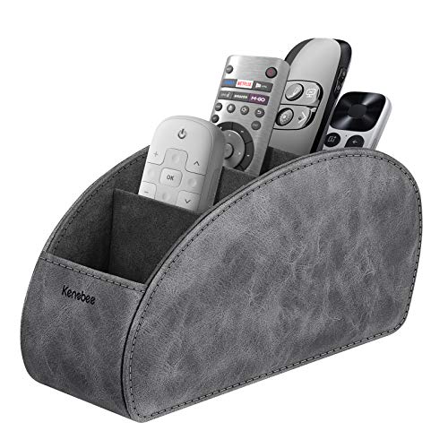 Remote Control Holder with 5 Compartments, KENOBEE Anti-slip Desktop Caddy Storage Organizer for Remote Controllers, Office Supplies, Makeup Brush, Media Accessories, Gray - color: Gray, size: Small