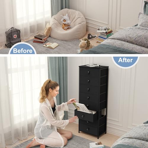 Crestlive Products Tall Dresser, 8-Drawer Fabirc Storage Tower, Chests of Drawers - Vertical Organizer Unit for Bedroom, Hallway, Entryway, Nursery, Closets - Steel Frame, Wood Top & Handles (Black) - color: Black, style: Narrow-8 Drawers
