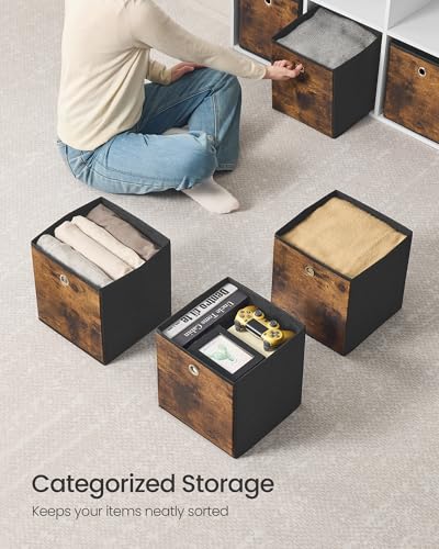 SONGMICS Storage Cubes, Set of 8 Storage Bins, Foldable Fabric Storage Boxes, 10.2 x 10.2 x 11 Inches, Fit Cube Storage Unit, for Clothes, Bedroom, Living Room, Rustic Brown and Ink Black URFB826B01 - color: Rustic Brown, size: 8 Pack (10.2"L x 10.2"W x 1