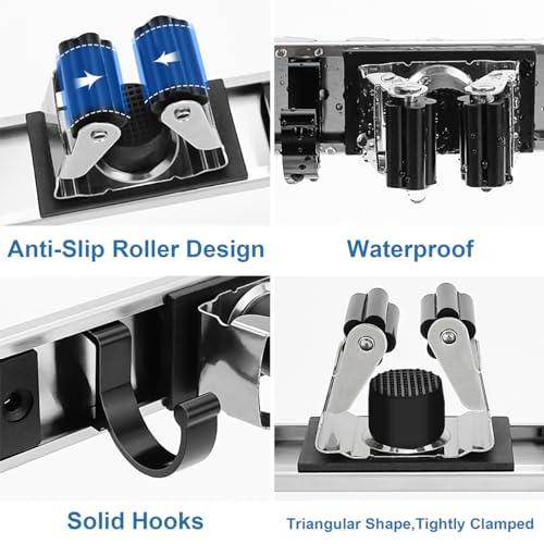 Piyl Mop and Broom Holder Wall Mount Metal Heavy Duty Utility Hooks Broom Organizer Garage Storage Systems Tool Racks for Home Laundry Garden Kitchen Organization (Black, 1 Pack 4R5H)