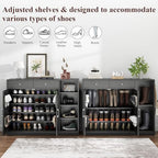Loomie 5-Tier Shoe Cabinet with 4 Side Cubbies, Farmhouse Shoe Rack Cabinet with 6 Adjustable Shelves & 2 Drawers, Freestanding Shoe Storage Cabinet with 4 Brackets & 2 Hooks for Entryway (Black) - color: Black