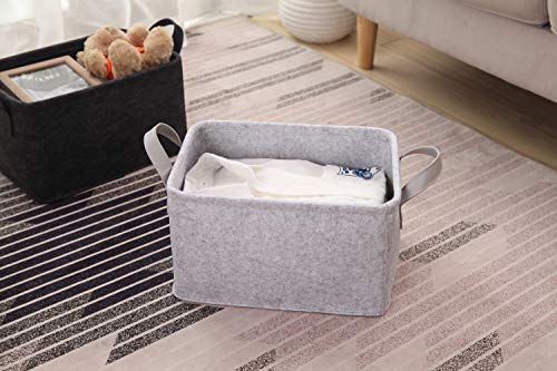 Minoisome Collapsible Storage Basket with Carry Handles Felt Fabric Storage Bin Durable Organizer for Gift Toys Shoes Clothes Towels Nursery Home Laundry Office Decorative Organizing Box(Light Grey) - color: Pu-light Grey, size: 13.9L×9.6W×8.2H