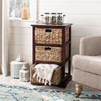 SAFAVIEH Home Collection – Halle Cherry Storage Side Table with Wicker Baskets, Farmhouse Accent Storage, Fully Assembled (AMH5738C) - color: Cherry