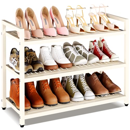 3-Tier Heavy Duty Metal Shoe Rack, 200 lbs Load Capacity Shoe Organizer with Reinforced Steel Tubes, No-Wobble Free Standing Shoe Shelf for Entryway, Closet, Bedroom, Dorm – Easy Assembly, Black - color: White, size: 3Tier/19.7"H×28.7"W×9.8"D