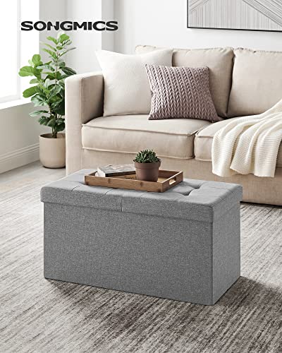 SONGMICS Mazie Collection - 30 Inches Storage Ottoman, Foldable Storage Bench with Flipping Lid, 660 lb Load Capacity, for Entryway, Living Room, Bedroom, Light Gray ULSF41G - color: Light Gray, size: 15"D x 30"W x 15"H