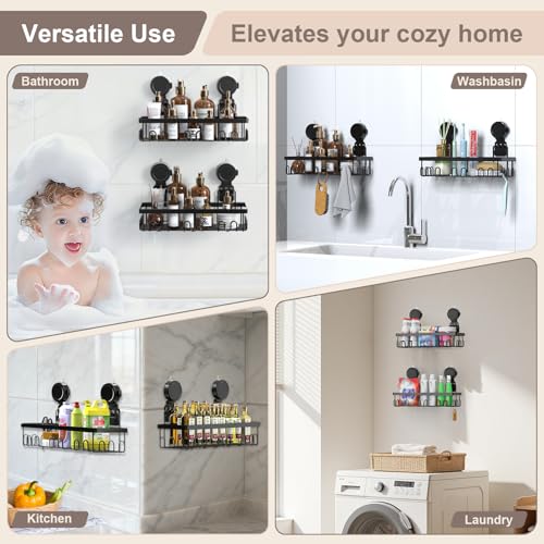 JOTPE Shower Caddy Suction Cup 2 Pack, No Drilling Shower Organizer for Bathroom with Large Capacity, Storage Suction Powerful Max Hold 40 lbs, Waterproof & Removable Bathroom Shelf, Black - color: black, size: Extra large