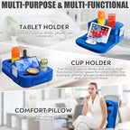TabCouchCaddy - Couch Cup Holder Tray Pillow - Bed, Couch Caddy, Sofa, RV & Car - Holds Drinks, Snacks, Remotes, Phones, Kindle, Tablet | Bed Cup Holder (Blue) - color: Blue
