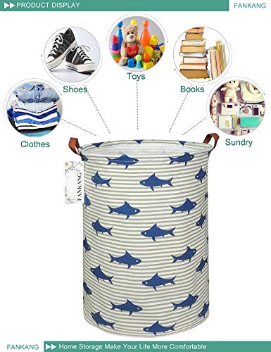 FANKANG Storage Basket, Nursery Hamper Canvas Laundry Basket Foldable with Waterproof PE Coating Large Storage Baskets for Kids Boys and Girls, Office, Bedroom, Clothes,Toys（Shark） - color: Shark