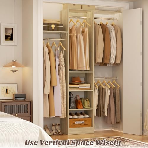 Besiost 48" Closet Organizer System, 4FT Closet System for Small Closets with 4 Hanging Rods & 3 Shelves, 80"H Small Closet Organizers and Storage for Bedrooms, Cloakrooms, White Oak - color: White Oak