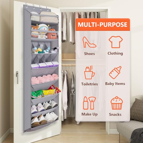 FENTEC 1 Pack Over The Door Shoe Organizer,68" Exlarge Deep Pockets Hanging Shoe Organizers, 8 Shelves Shoe Rack for Closet, Shoe Holder for Boots,Over Door Organizer in Home, RV, Dorm, Grey - color: GREY-(25+ Pairs), size: 1 Pack