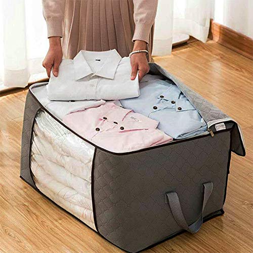 2 Pack Foldable Large Storage Bags 24 x 16 x 14 (L x W x H) inch for Comforter Quilt Blanket Clothes with Clear Window & Handles - Easy to Fit King Size Comforter Set - Closet Under Bed Organizer - size: Large (Horizontal), style: Set of 2