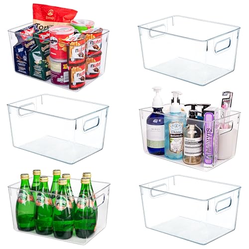 Clear Plastic Storage Bins-6 Pack Large Pantry Organizers and Storage Containers for Kitchen, Bathroom, Under-Sink, Office, Closet, Garage, Freezer and Snack - size: 6 Large & 0 Small