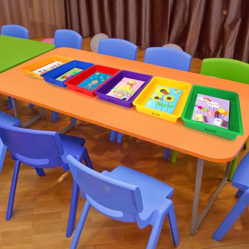 ShineMe Plastic Paper Trays for Classroom, 6 Pack Colorful Classroom Turn in Bins, Thick and Sturdy A4 Letter Size Flat Storage Trays for Classroom Organization and Storage - color: Rainbow Color