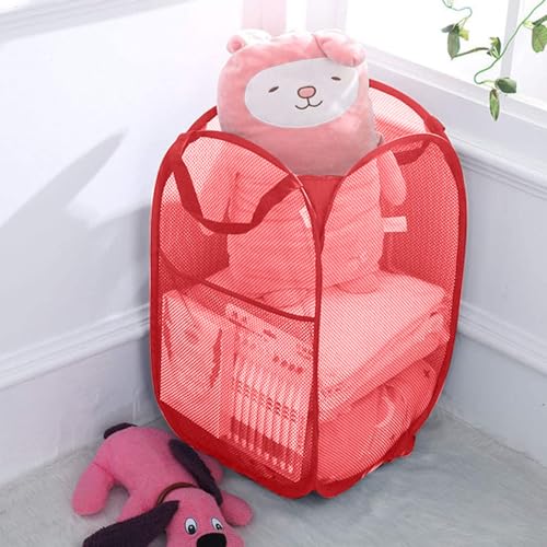 Pop up Hamper for Laundry, Collapsible Mesh Laundry Basket, Portable Foldable Clothes Hamper Storage Bin for Apartment, College Dorm or Travel, Red - color: Red