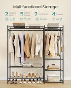 SONGMICS Portable Closet Wardrobe, Clothes Rack, Closet Organizers and Storage, Freestanding Clothing Rack with 7 Shelves, 2 Hanging Rods, Metal Frame Rack, for Bedroom, Entryway, Black ULGR010BZ03S - size: 49.1"L