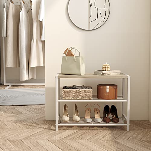 HOMEFORT 3-Tier Shoe Rack, Shoe Storage Shelf, Industrial Shoe Tower, Narrow Shoe Organizer for Closet Entryway, Small Shoe Rack Table with Durable Metal Shelves, White Oak - color: White Oak, size: 3-Tier (11.8"D x 23.23"W x 16.9"H)