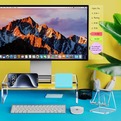 Crpich Clear Acrylic Monitor Stand Riser with Slot for Desk Accessories Organizer, Ergonomic Desktop Organizer for Computer, Laptop, Screen – Sleek & Durable Design for Office or Home