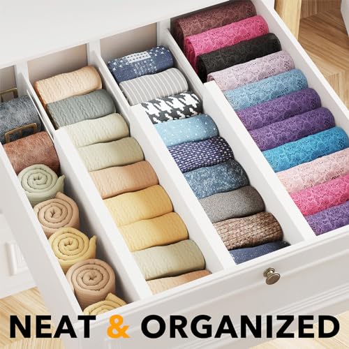 SpaceAid Bamboo Dresser Drawer Dividers 6 Pack, (Need 4.65" Deep Drawer) Adjustable 12.5“-17” Organizers, Expandable Organization for Clothing, Clothes, Dressers, White - color: WHITE, size: 4.65''H, 12.5''-17''L